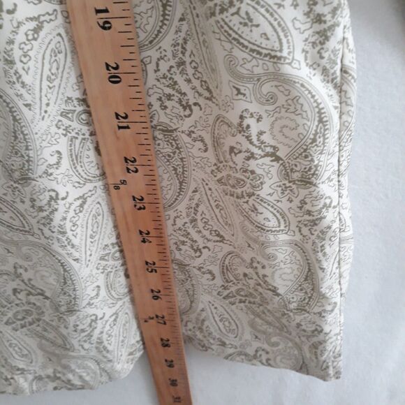 SILK ICON  Silk Tunic Top Blouse Medium White Green Paisley Print Long Sleeves - Picture 8 of 10